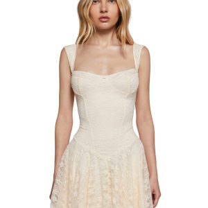 Womens Sexy Lace Mini Dress Current Mood - Off White
