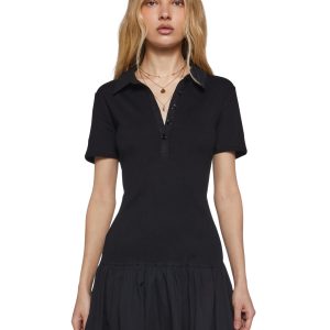 Womens Polo Mini Dress Preppy Current Mood - Black
