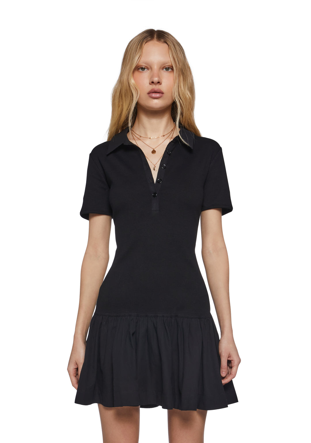 Womens Polo Mini Dress Preppy Current Mood - Black