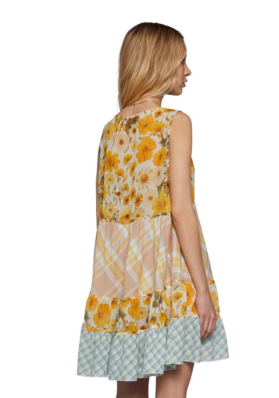 Womens Sheer Mesh Cotton Patchwork Floral Trapeze Babydoll Dress Current Mood - Multi - Image 4