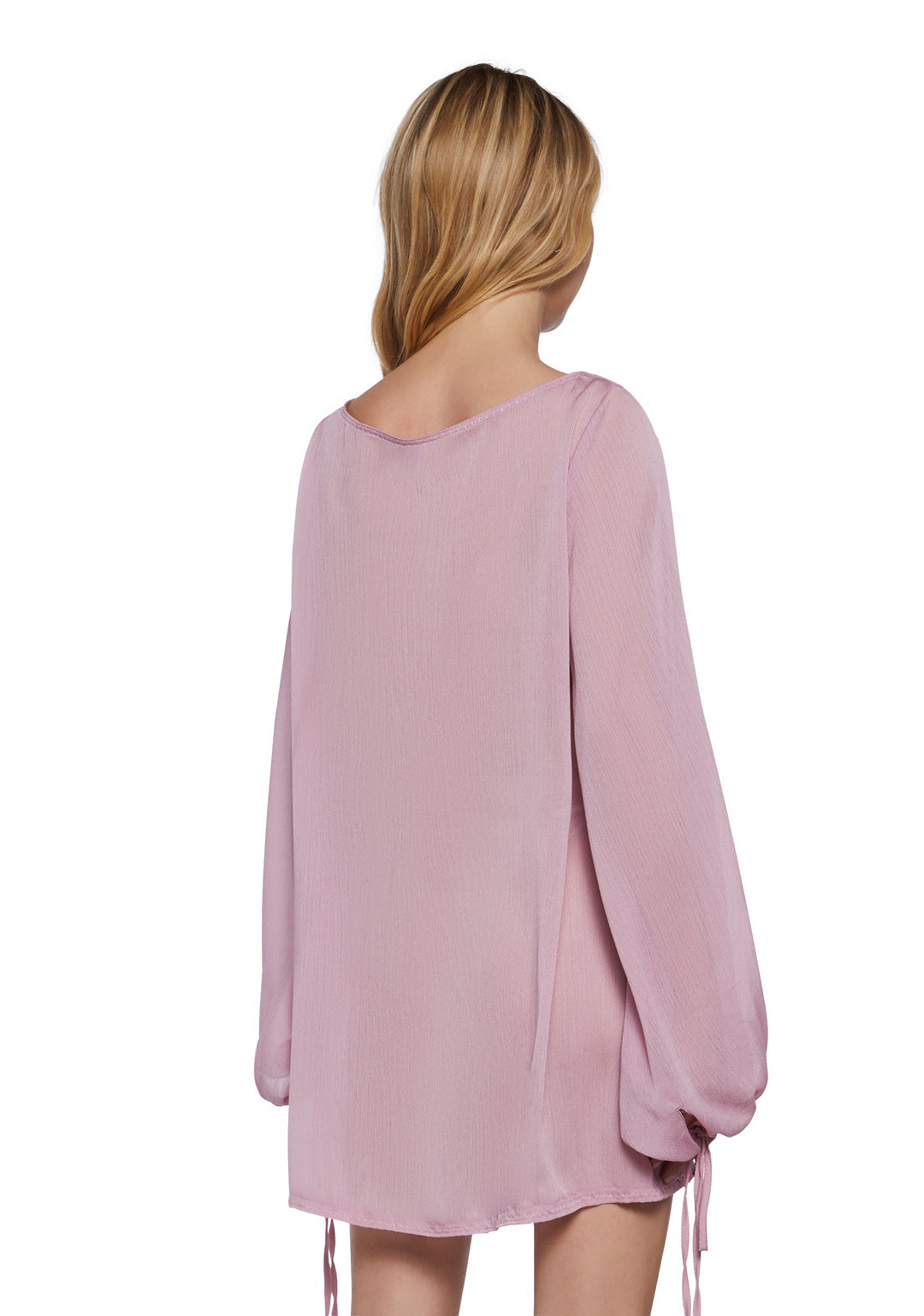 Womens Sheer Lace Up Long Sleeve Mini Dress Current Mood - Pink - Image 4