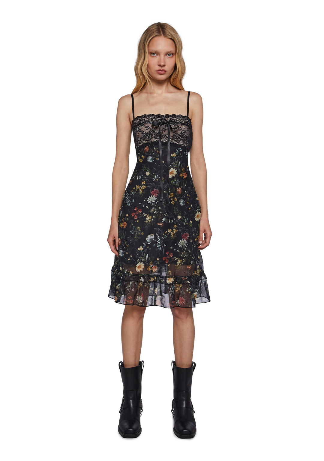 Womens Spring Lace Floral Midi Dress Current Mood - Multi