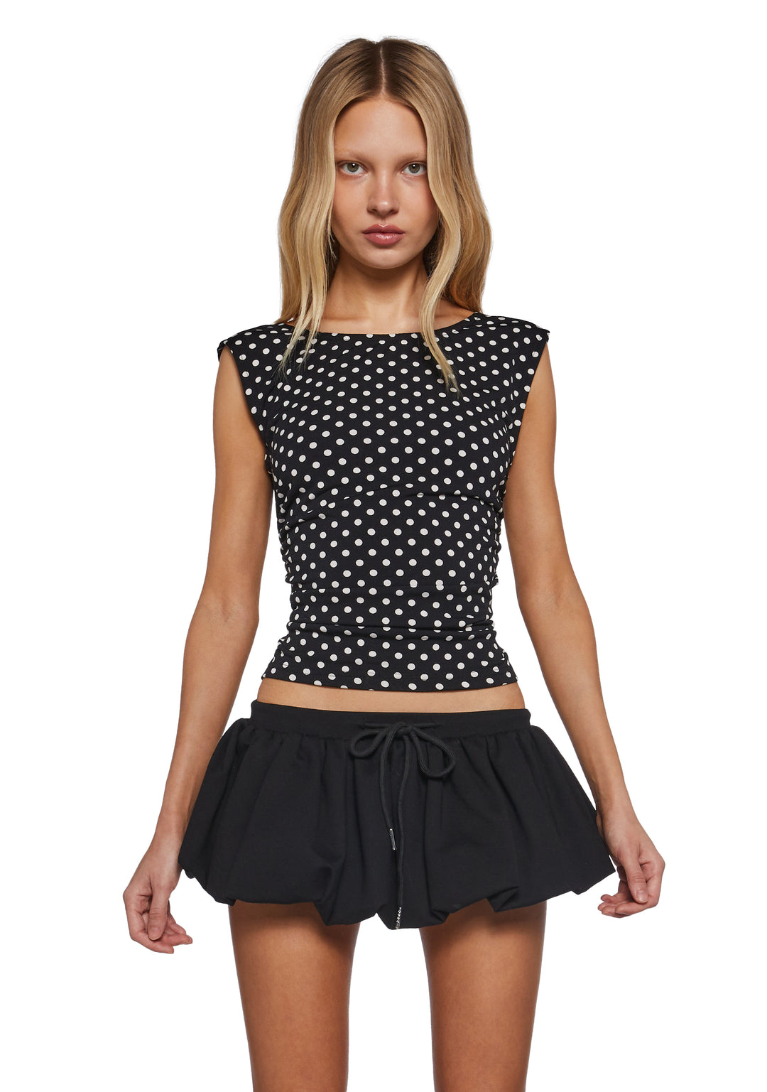 Womens Open Back Polka Dot Short Sleeve Top Delia's - Black