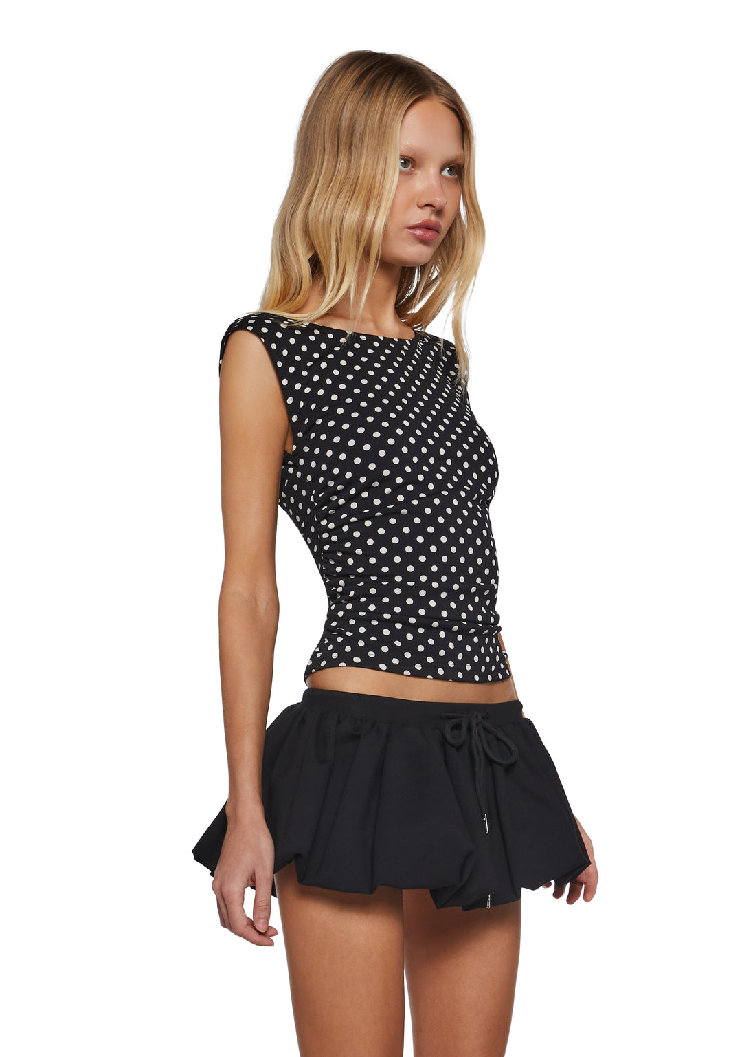 Womens Open Back Polka Dot Short Sleeve Top Delia's - Black - Image 3