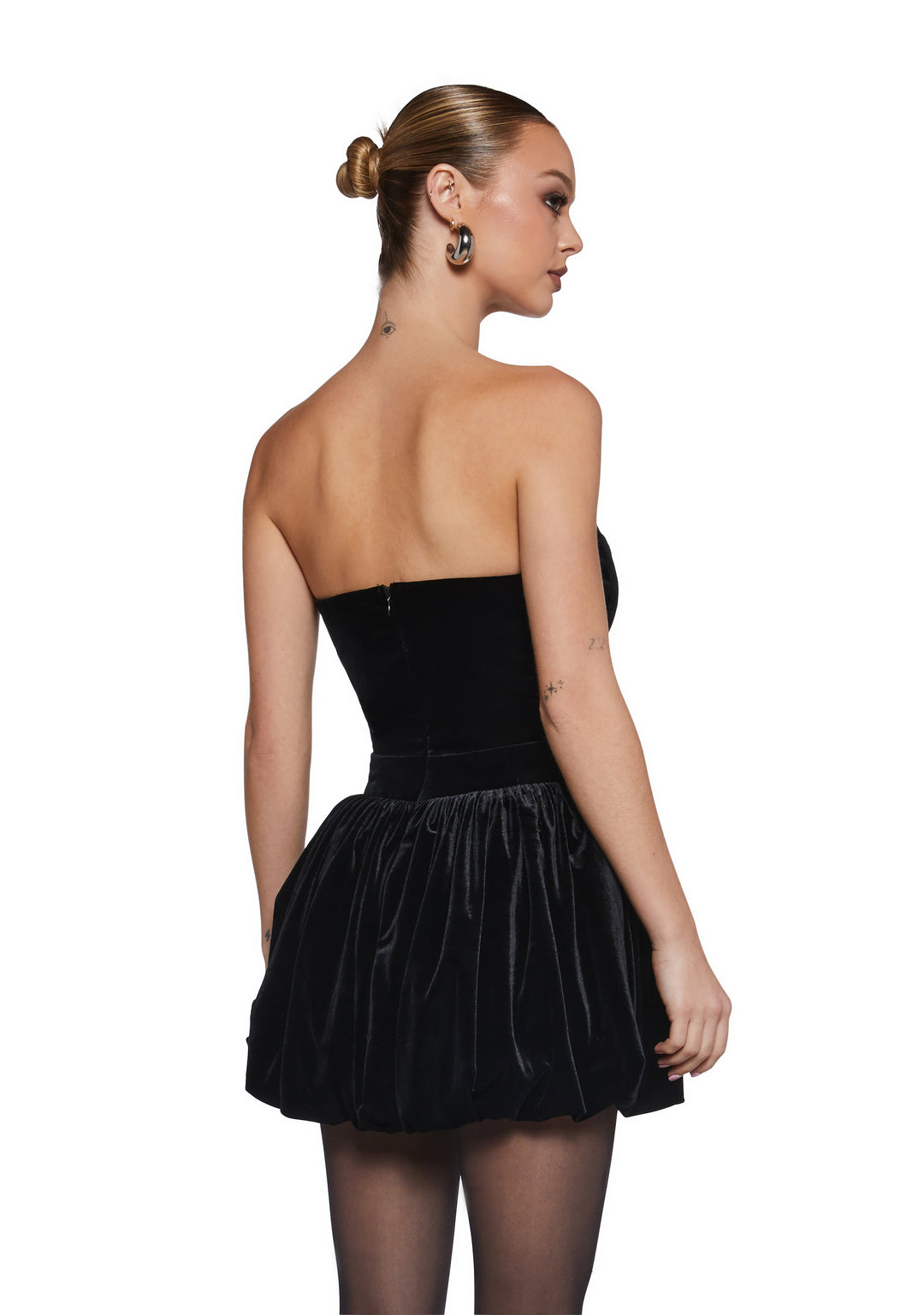 Womens Sexy Velvet Bubble Hem Dress With Plunging Neckline - Black - Image 4