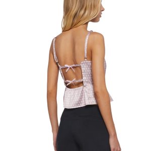 Womens Satin Polka Dot Peplum Blouse Delias - Pink