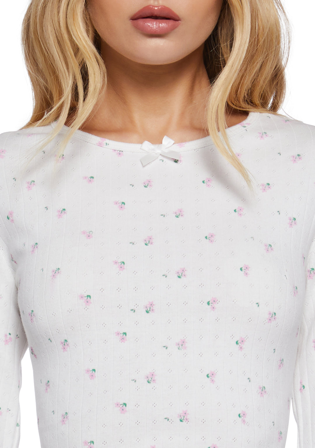 Womens Floral Spring Pointelle Knit Top Delias - White - Image 5