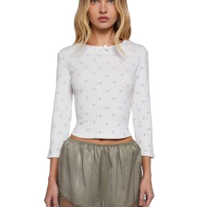 Womens Floral Spring Pointelle Knit Top Delias - White