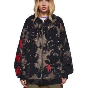 Womens Baphomet Tie Dye Printed Hoodie Widow - Black