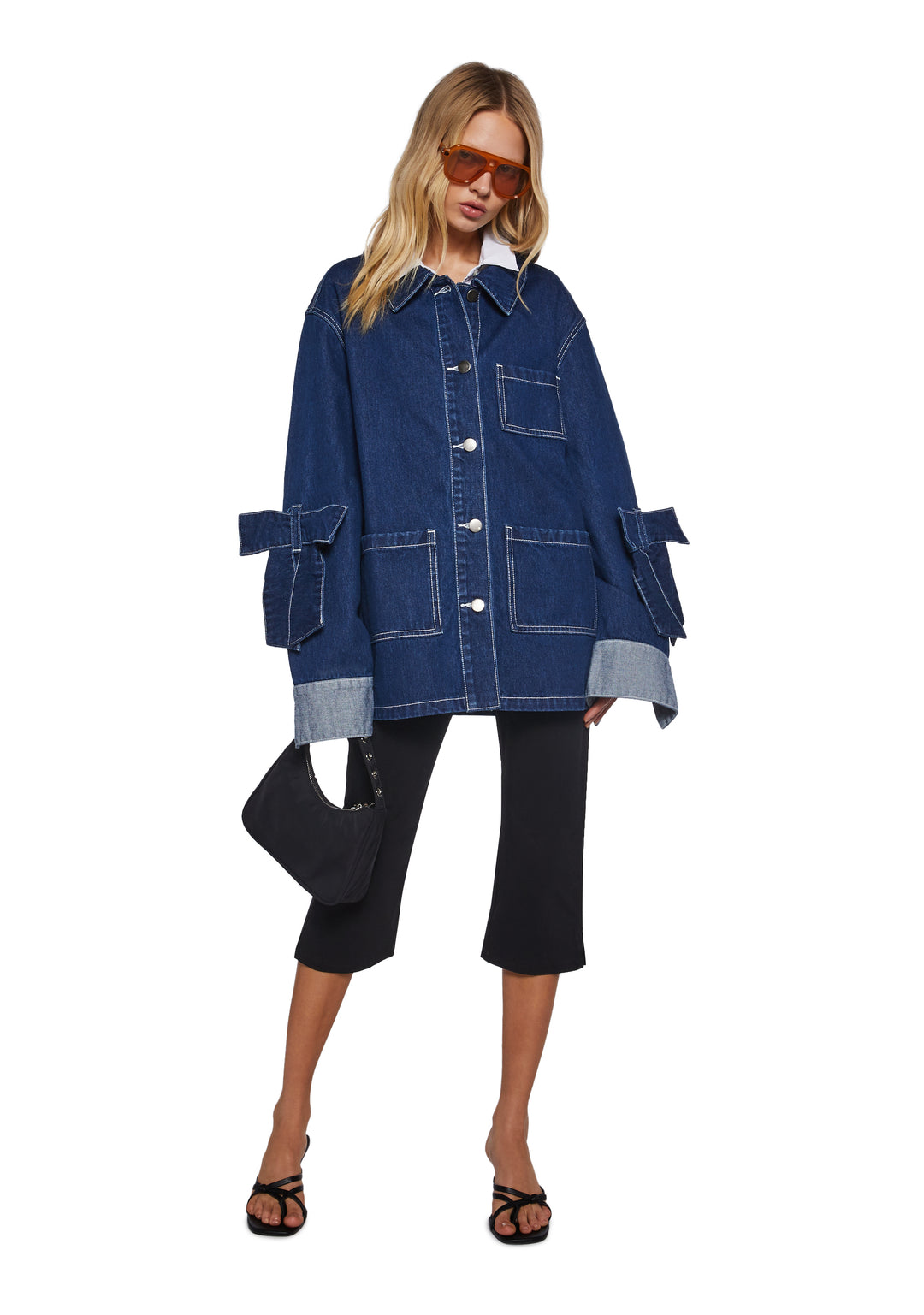 Womens Oversized Denim Coat With Square Pockets Delias - Blue - Image 2