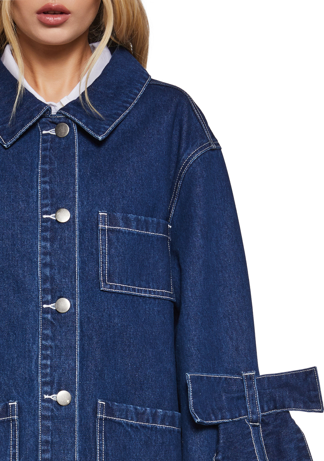 Womens Oversized Denim Coat With Square Pockets Delias - Blue - Image 6