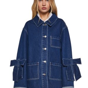 Womens Oversized Denim Coat With Square Pockets Delias - Blue