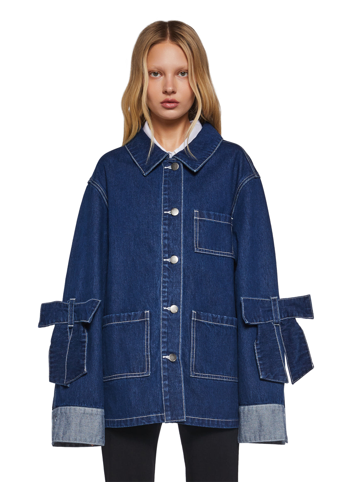 Womens Oversized Denim Coat With Square Pockets Delias - Blue