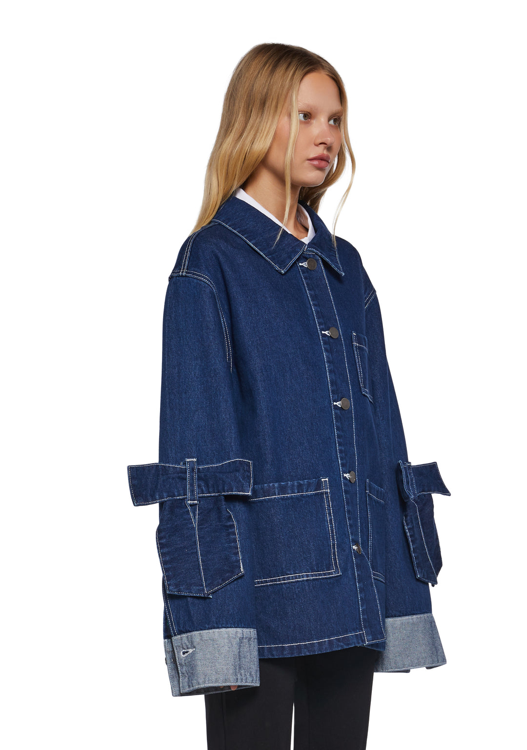 Womens Oversized Denim Coat With Square Pockets Delias - Blue - Image 3