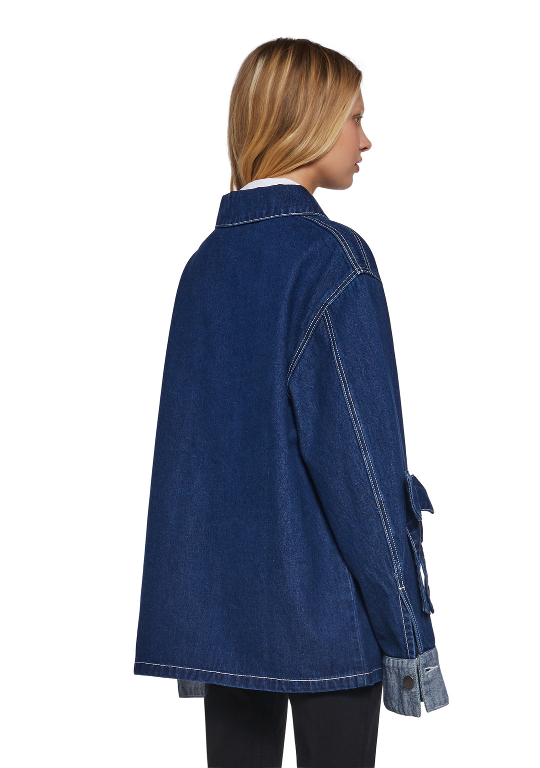 Womens Oversized Denim Coat With Square Pockets Delias - Blue - Image 4