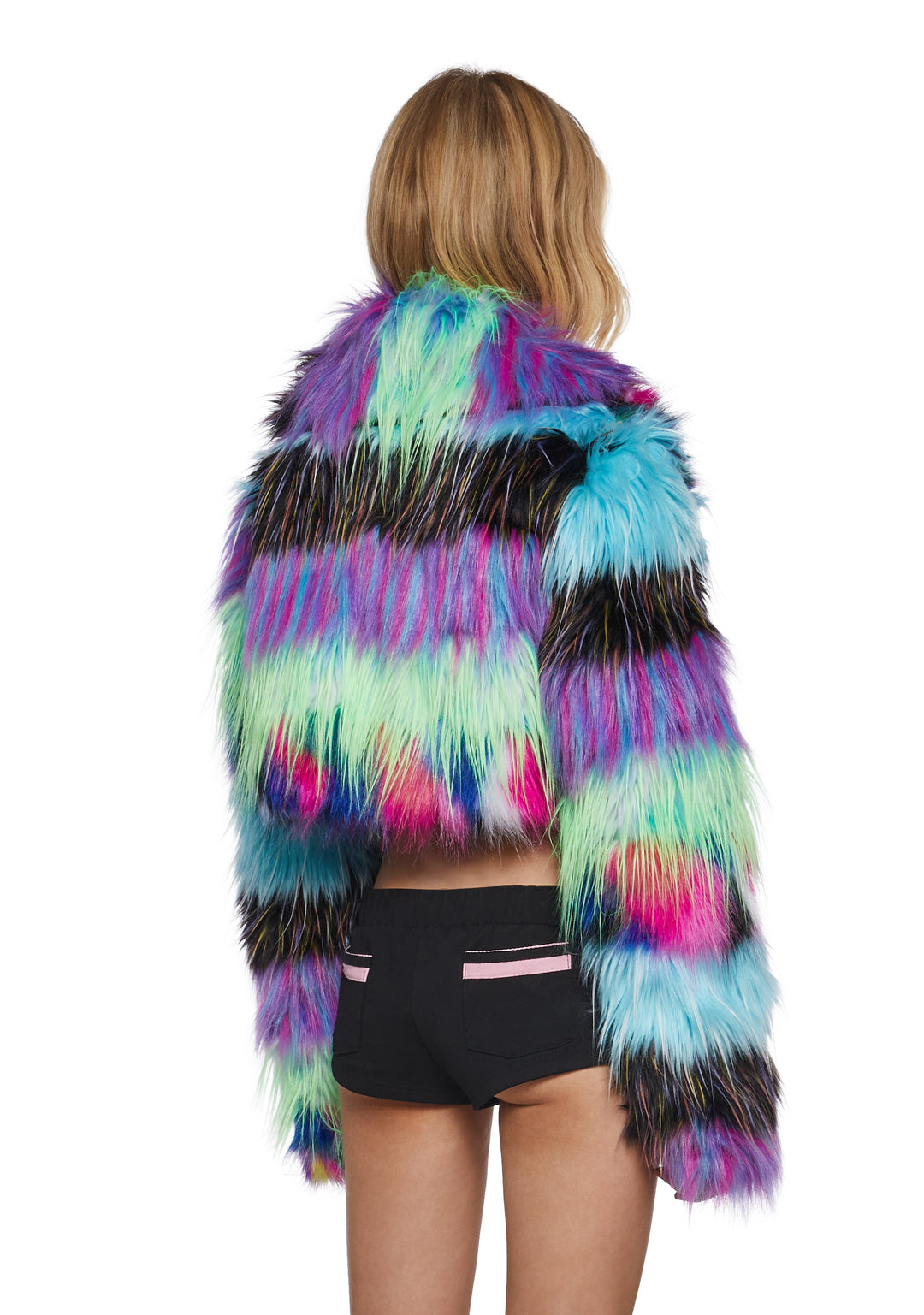 Womens Clowncore Mixed Faux Fur Crop Jacket Club Exx - Multi - Image 4