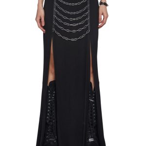 Womens Maxi Skirt With Chain Link Details Widow - Black