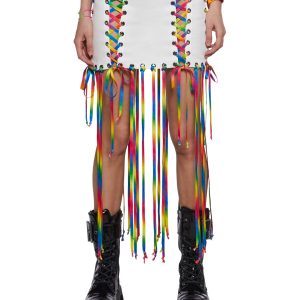 Womens Clowncore Festival Corset Mini Skirt With Rainbow Lace Ups Club Exx - Multi