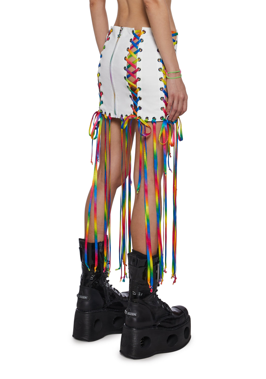 Womens Clowncore Festival Corset Mini Skirt With Rainbow Lace Ups Club Exx - Multi - Image 4
