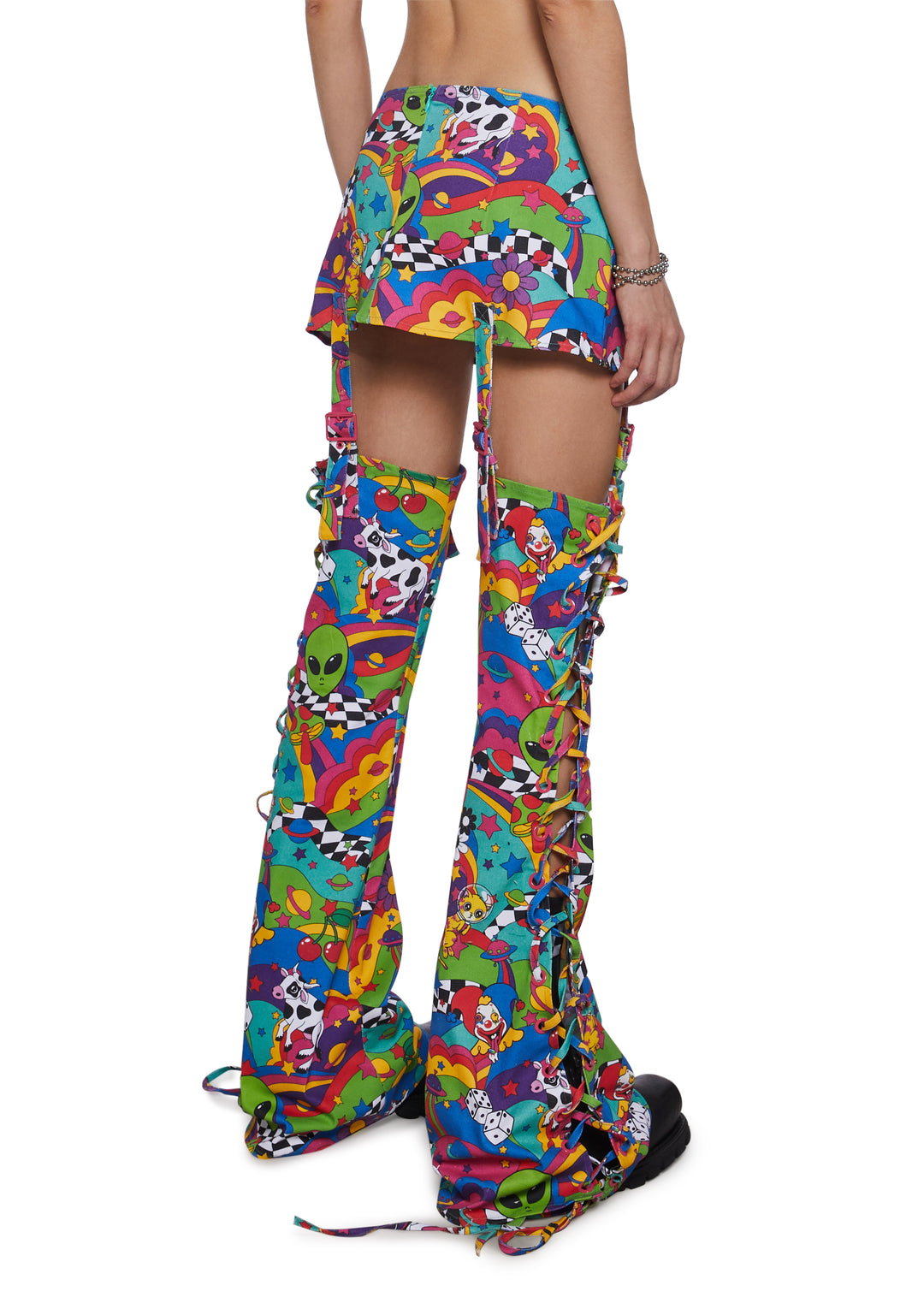 Womens Clowncore Rave Trippy Mini Skirt With Removable Leg Warmers Club Exx - Multi - Image 4