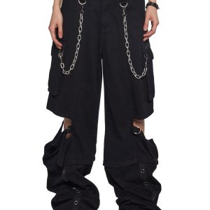 Womens Strappy Cut Out Cargo Pants Widow - Black