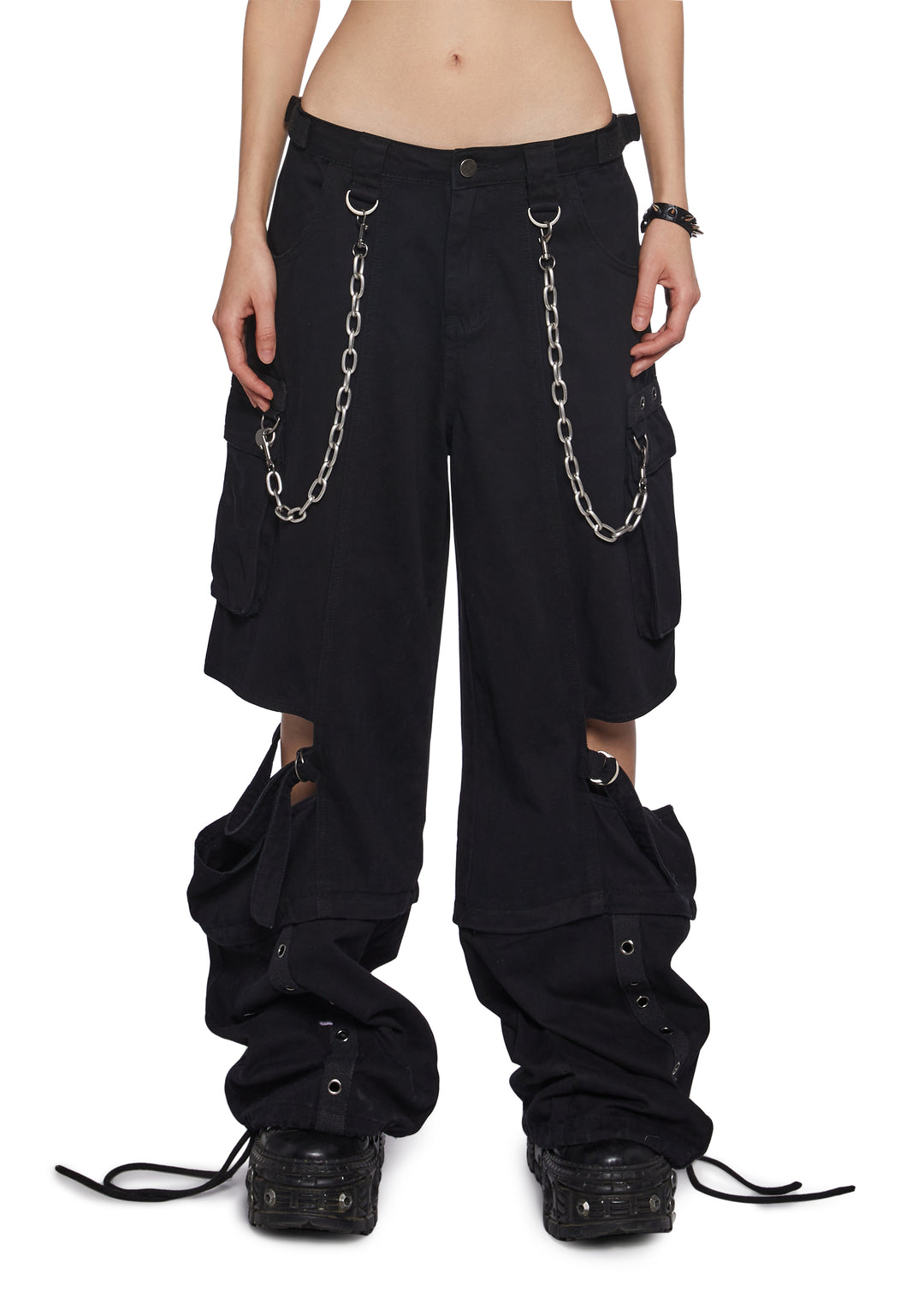 Womens Strappy Cut Out Cargo Pants Widow - Black