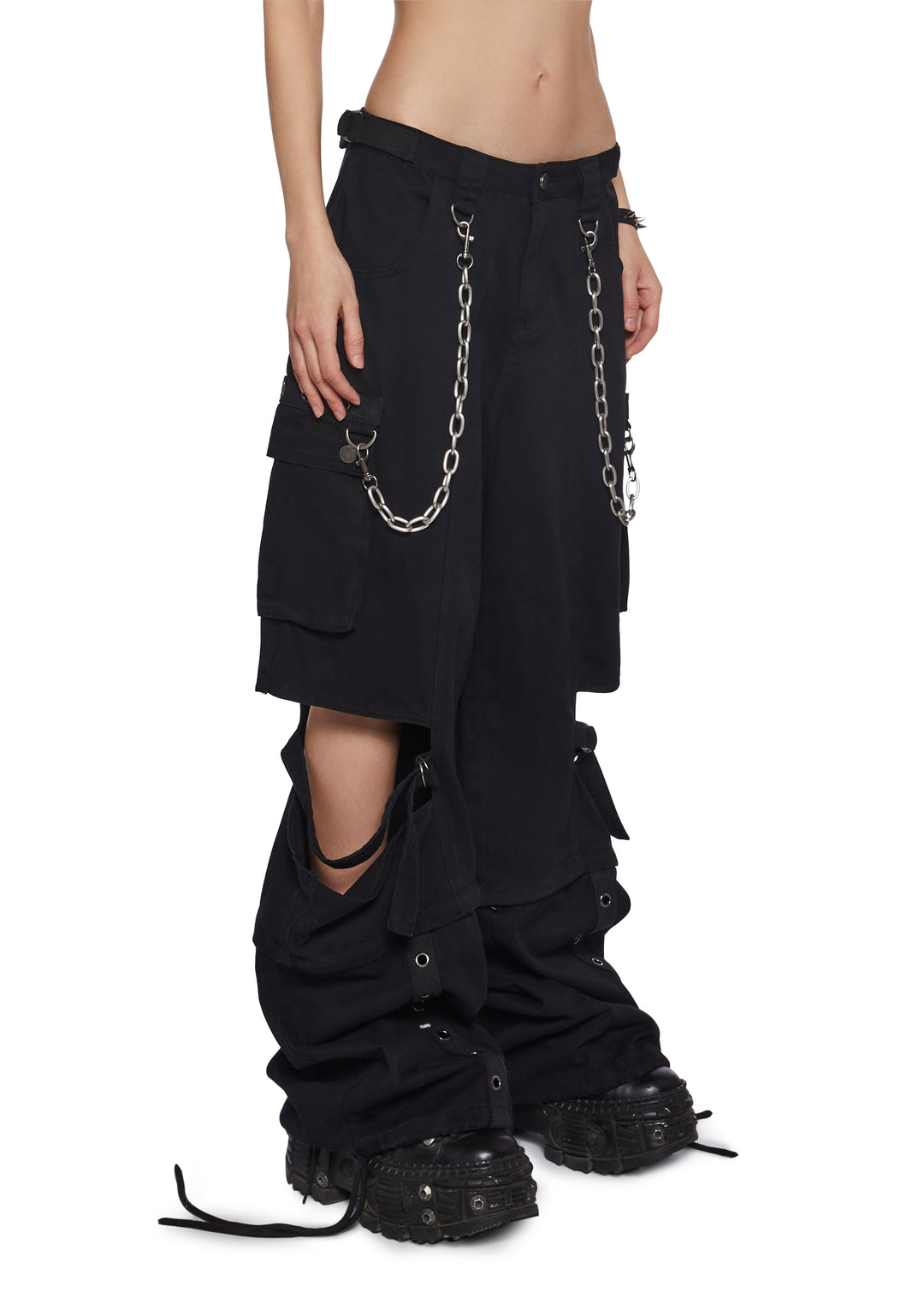 Womens Strappy Cut Out Cargo Pants Widow - Black - Image 3