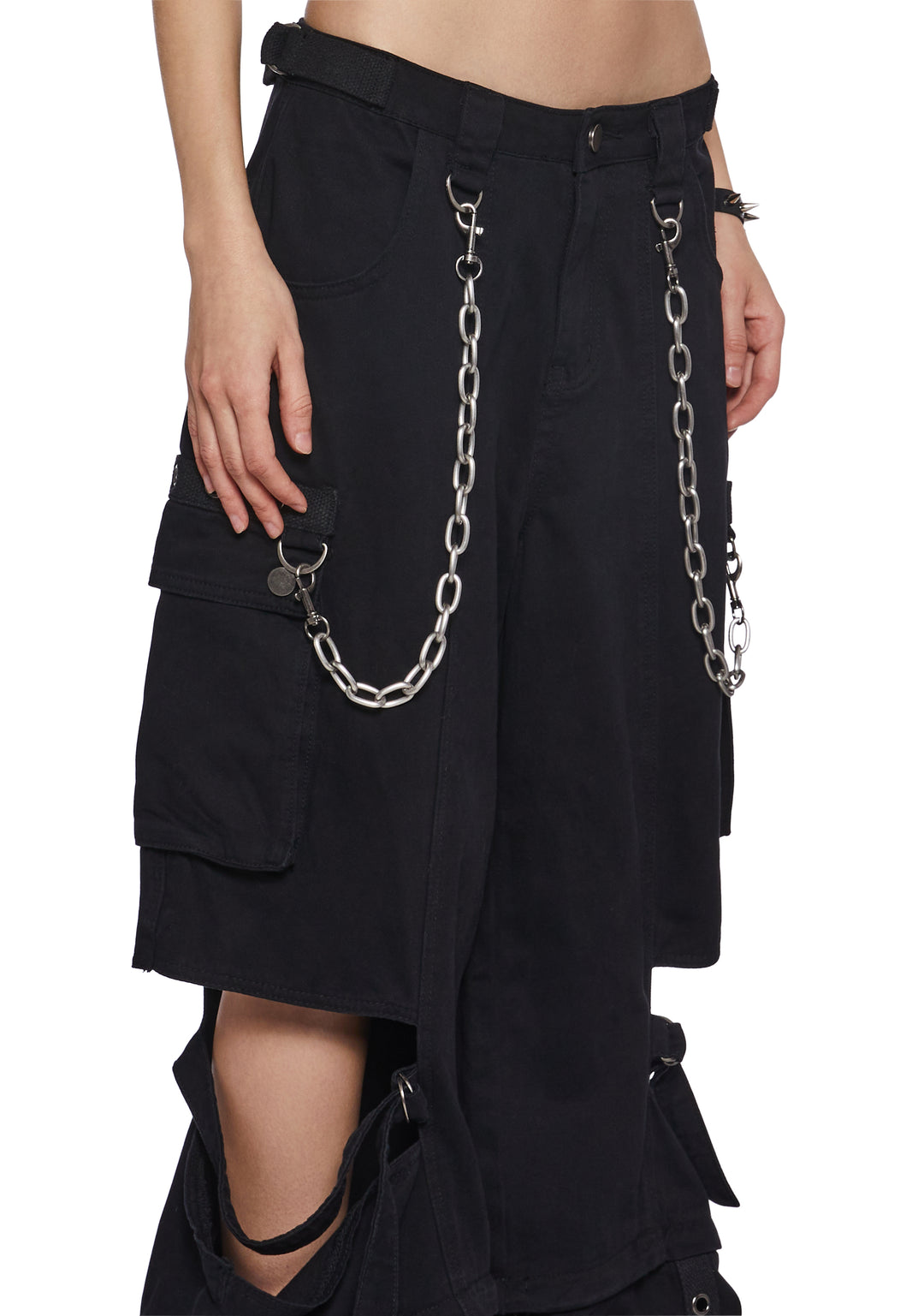 Womens Strappy Cut Out Cargo Pants Widow - Black - Image 5