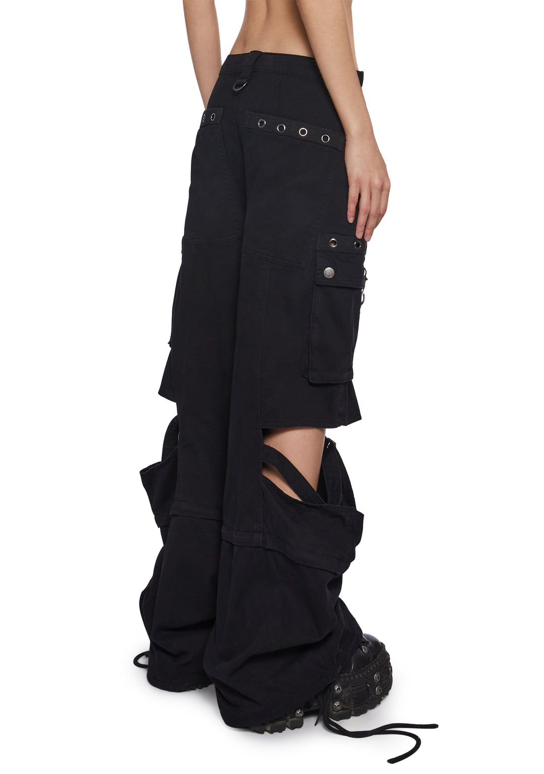 Womens Strappy Cut Out Cargo Pants Widow - Black - Image 4