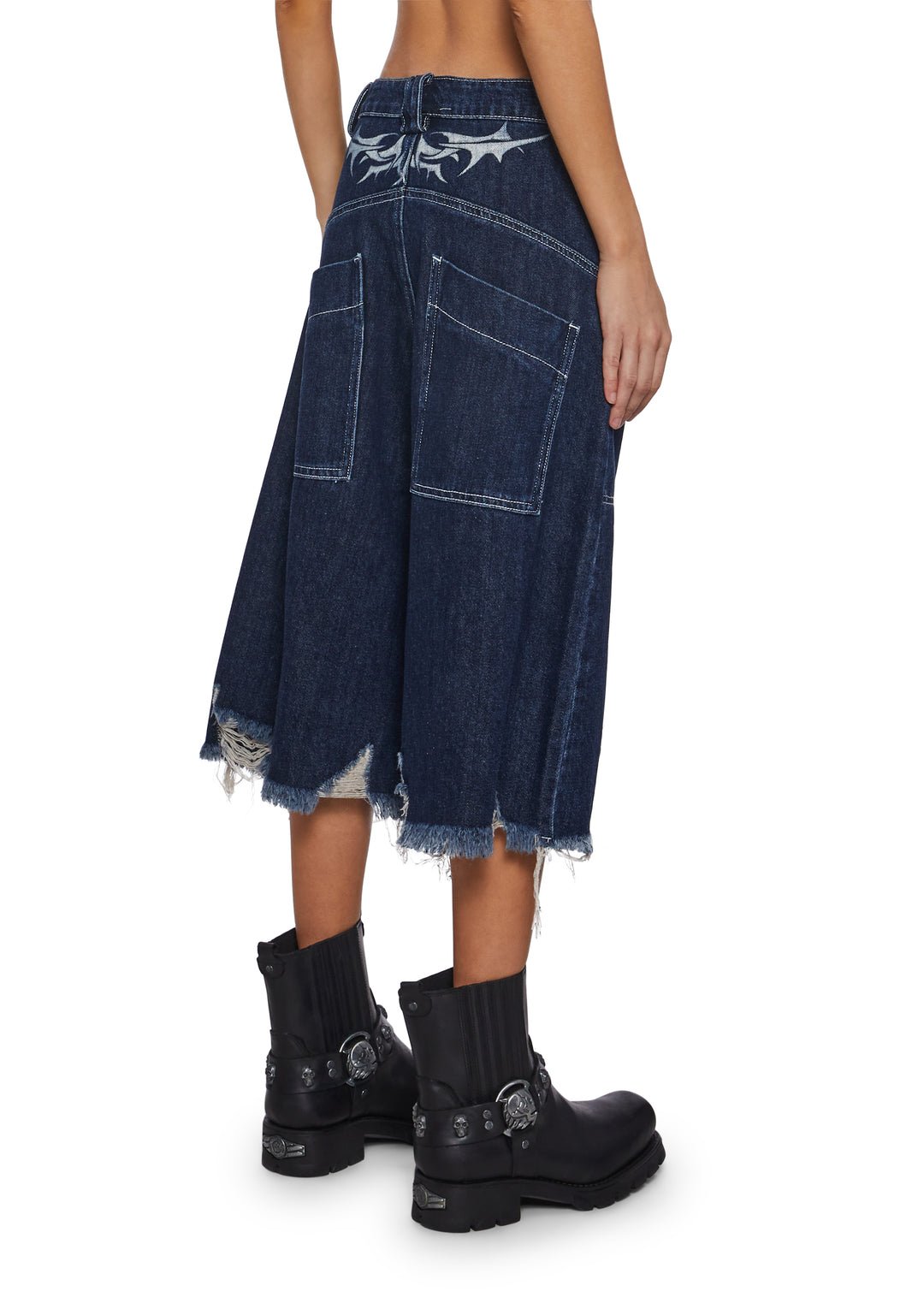 Womens Wide Leg Shorts With Distressed Hem And Graphics Current Mood - Black - Image 4