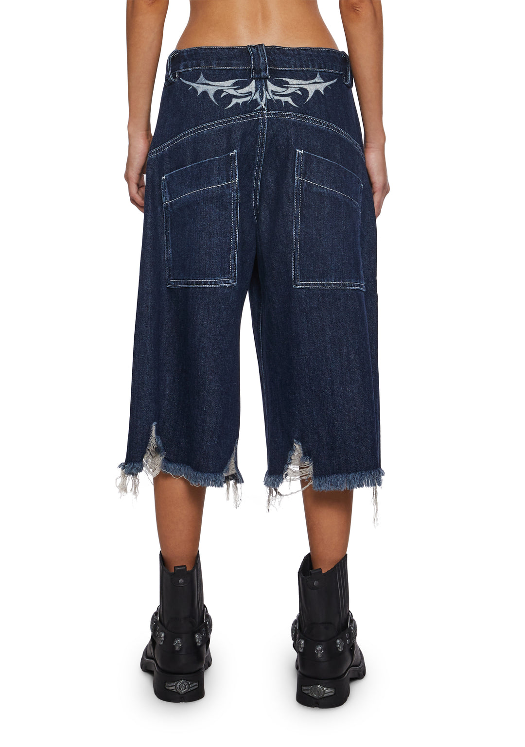 Womens Wide Leg Shorts With Distressed Hem And Graphics Current Mood - Black