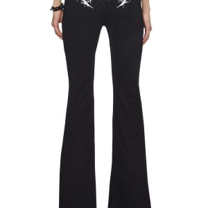 Demon Graphic Cut Out Flare Pants Widow - Black