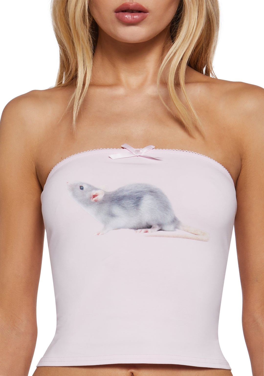 Womens Rat Graphic Tube Top Current Mood - Pink - Image 5