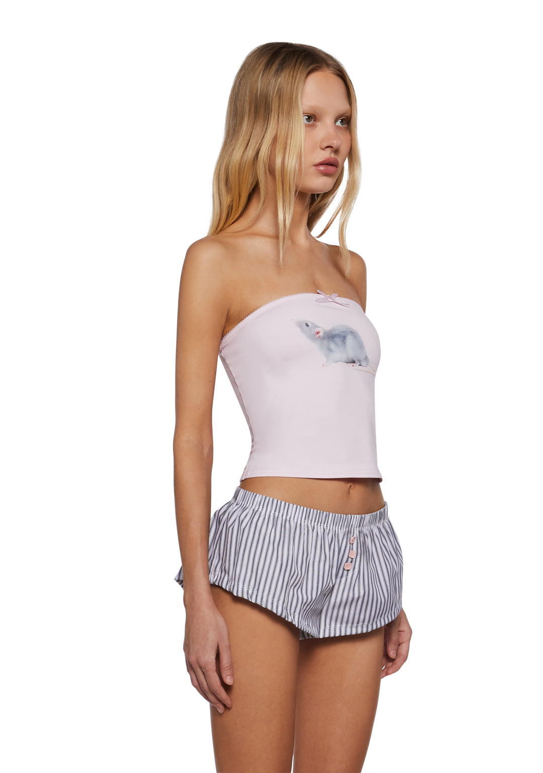 Womens Rat Graphic Tube Top Current Mood - Pink - Image 3