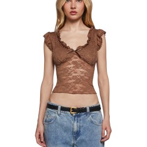 Womens Lace Crop Top Delias - Brown