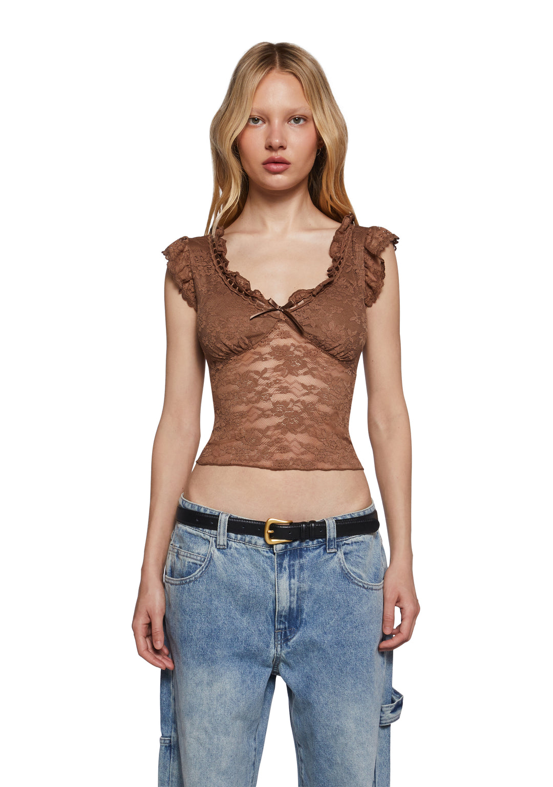 Womens Lace Crop Top Delias - Brown