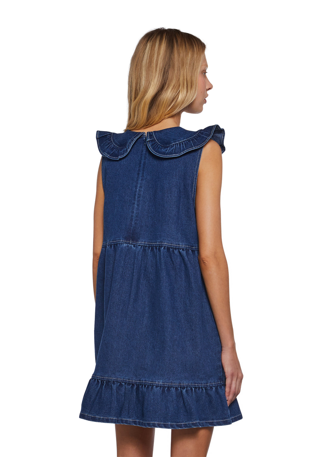 Womens Denim Chambray Collared Babydoll Mini Dress Delias- Blue - Image 4