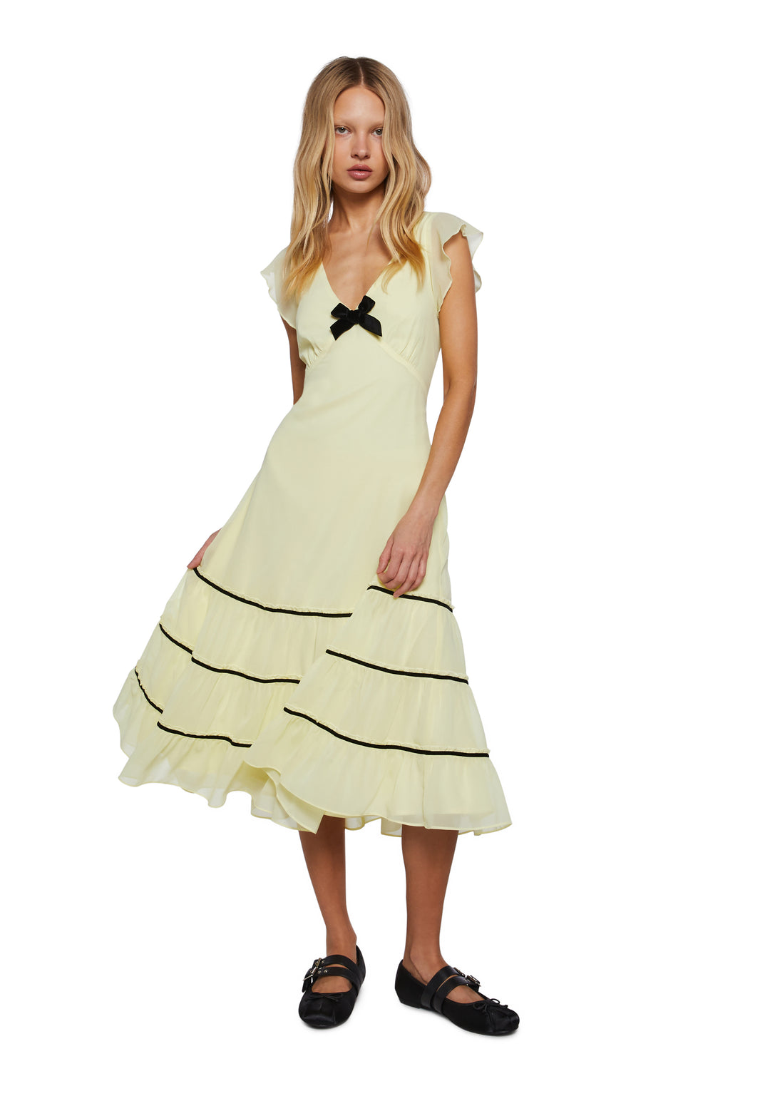 Womens Chiffon Midi Summer Dress With Ruffles Delias - Yellow - Image 5