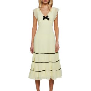 Womens Chiffon Midi Summer Dress With Ruffles Delias - Yellow