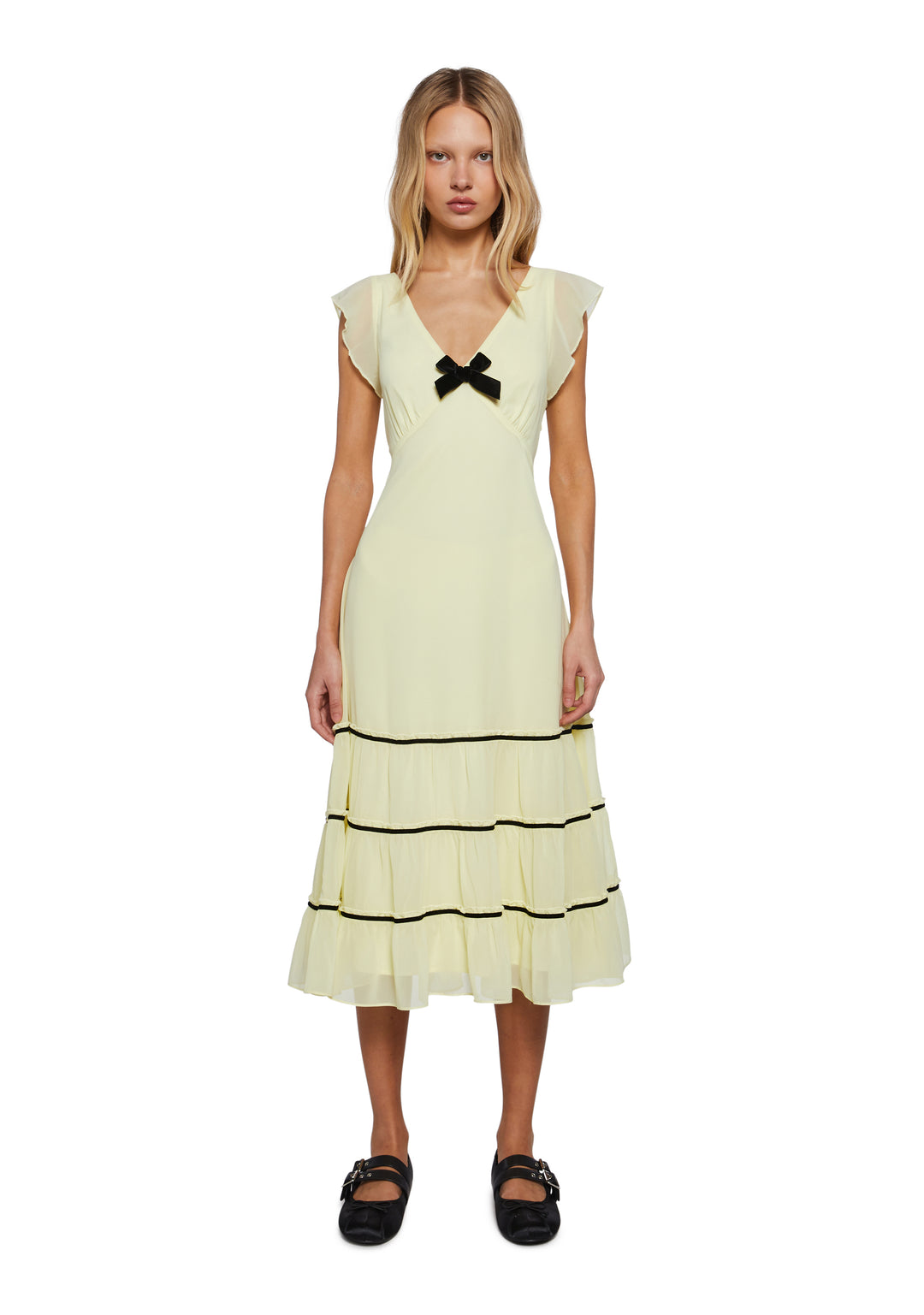 Womens Chiffon Midi Summer Dress With Ruffles Delias - Yellow