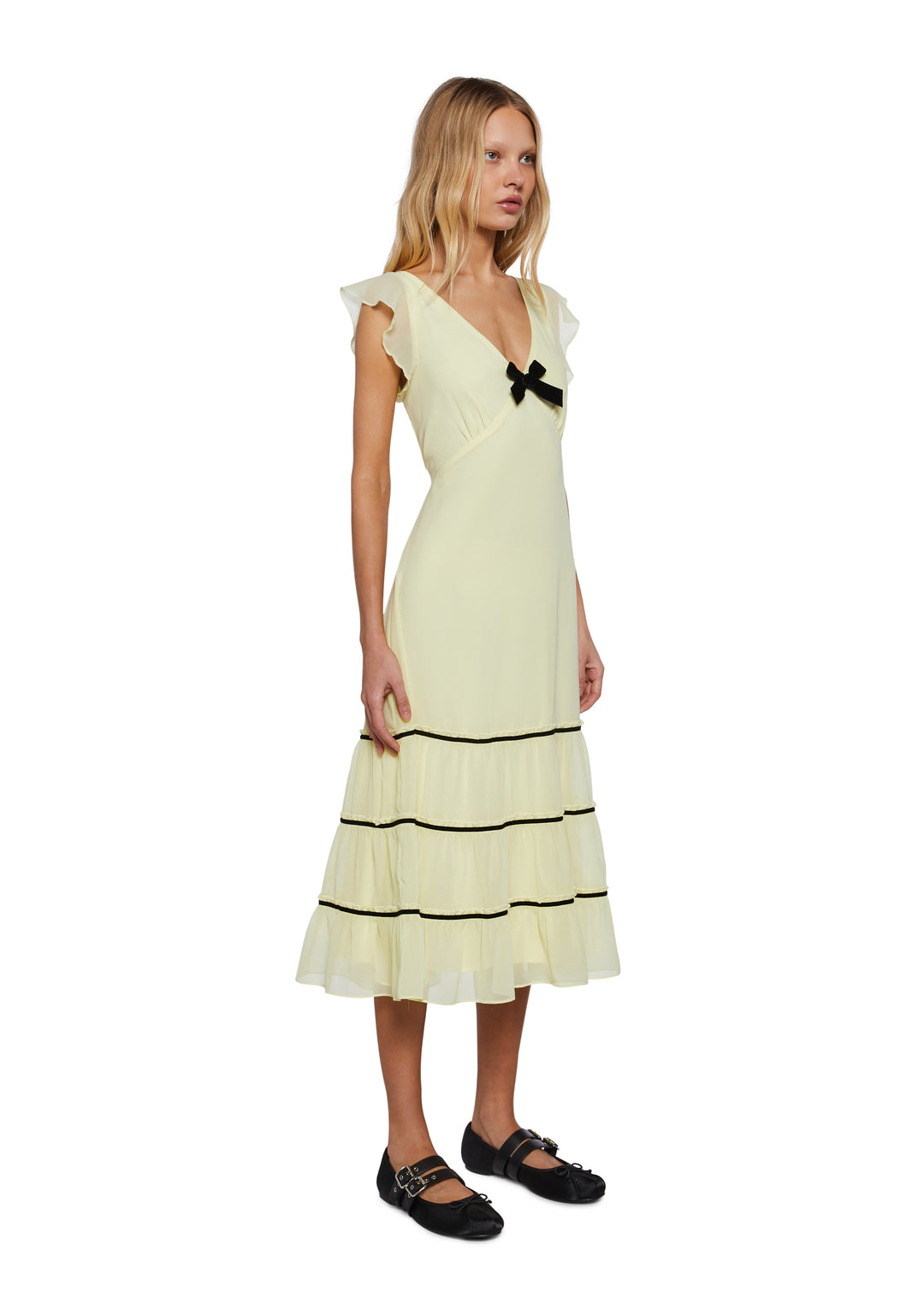 Womens Chiffon Midi Summer Dress With Ruffles Delias - Yellow - Image 3