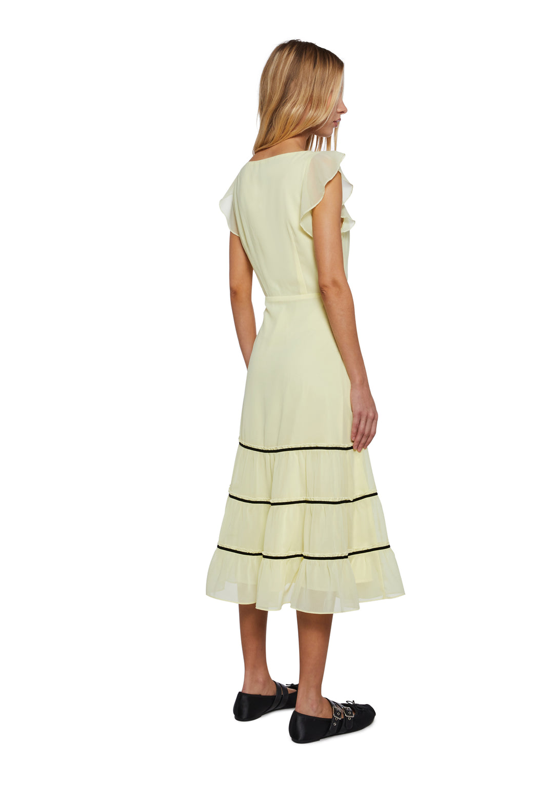 Womens Chiffon Midi Summer Dress With Ruffles Delias - Yellow - Image 4