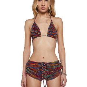 Womens Space Dye Mohair Bikini Top And Shorts Set Club Exx - Multi