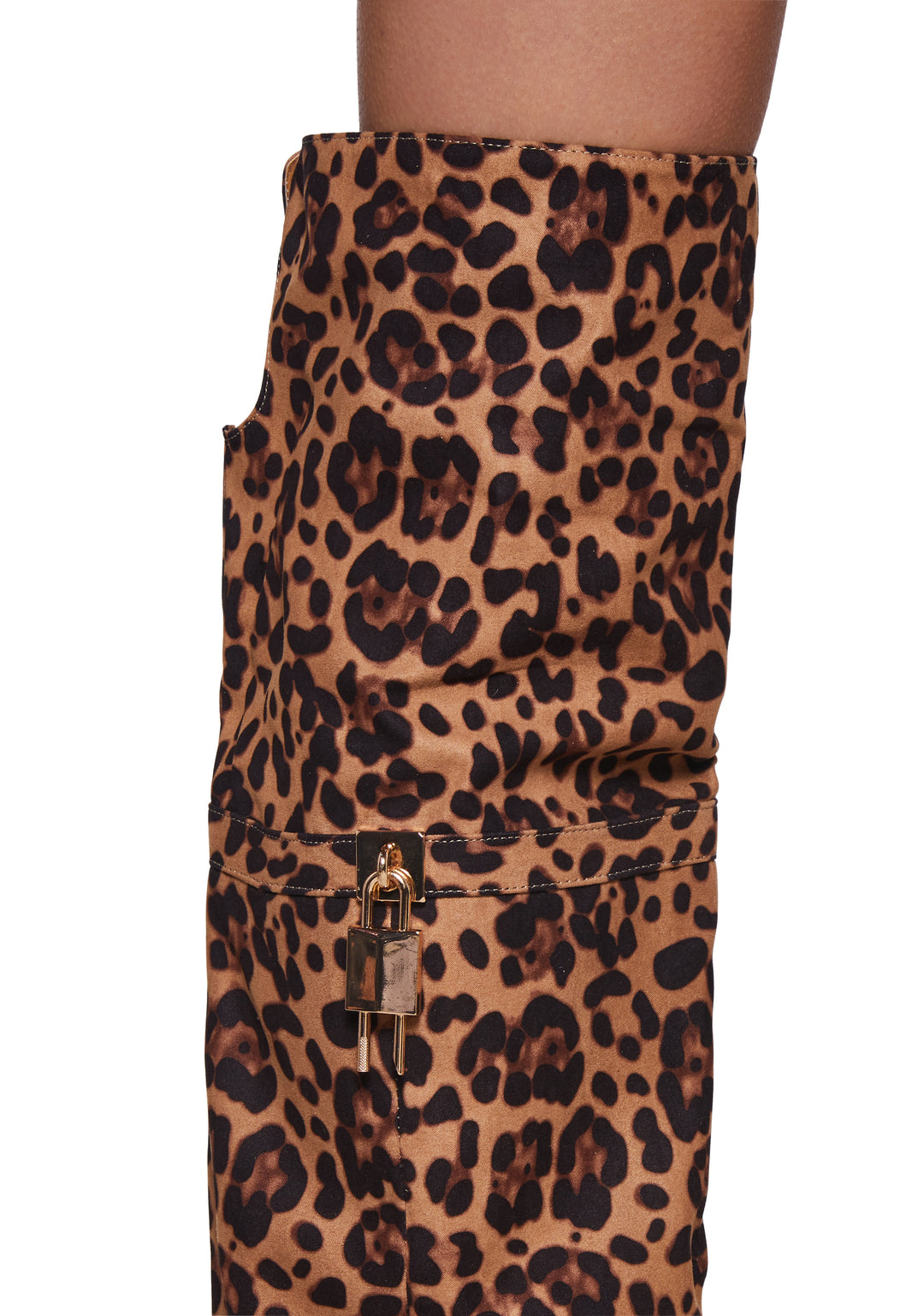 Womens Foldover Leopard Boots With Stiletto Heels - Brown - Image 2