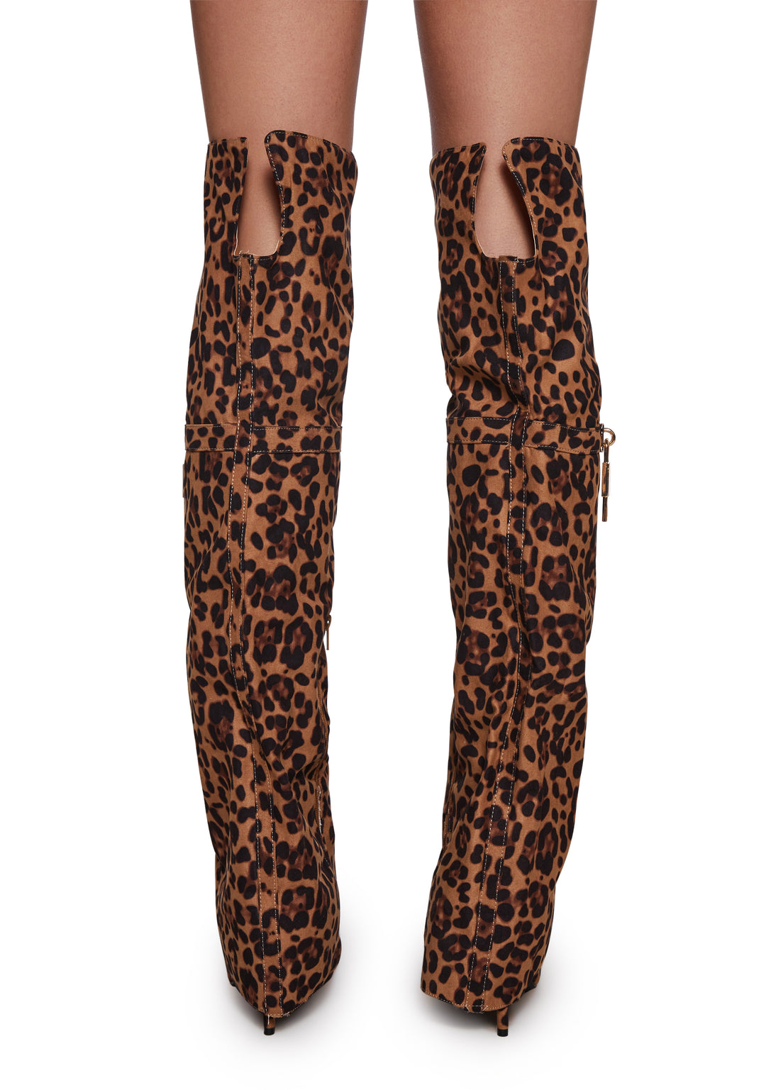 Womens Foldover Leopard Boots With Stiletto Heels - Brown - Image 4