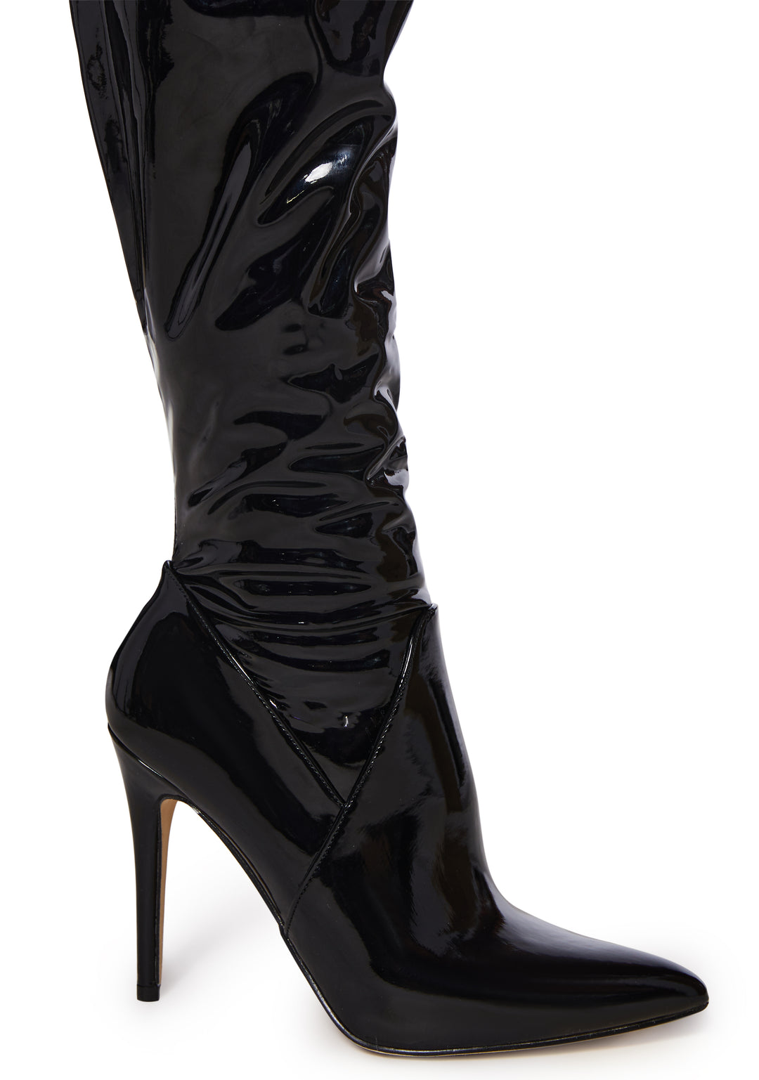Patent Vinyl Stretch Stiletto Heeled Boots - Black - Image 2