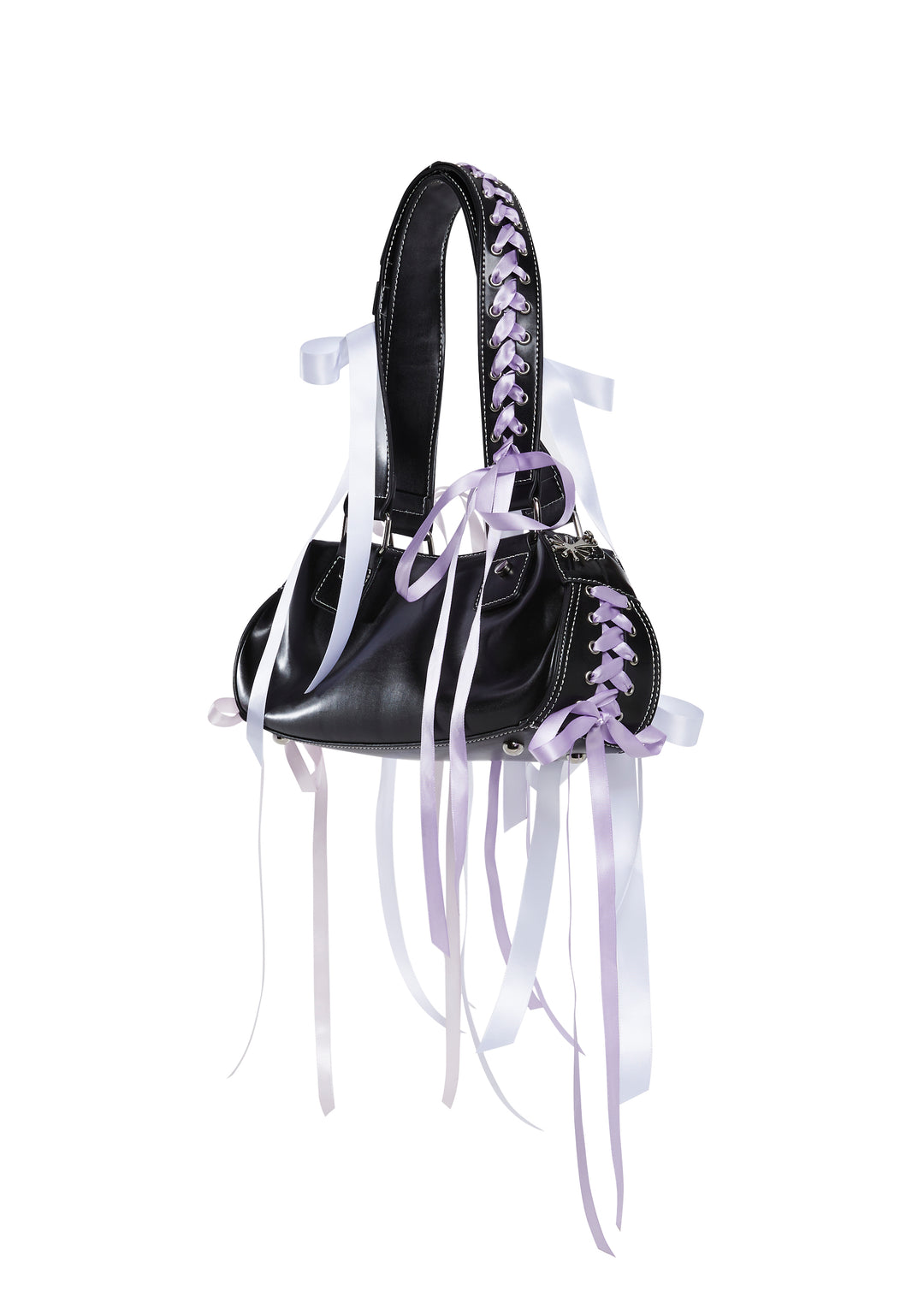 Womens Ribbon Bow Shoulder Bag Baguette - Black - Image 4