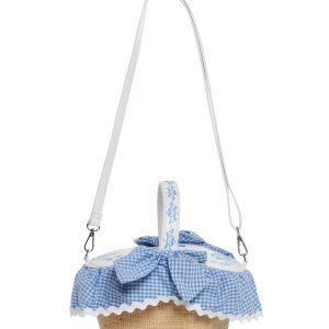 Picnic Basket Handbag With Gingham Trim Cottagecore Sugar Thrillz - Blue