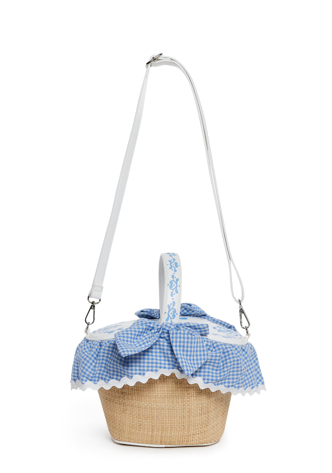 Picnic Basket Handbag With Gingham Trim Cottagecore Sugar Thrillz - Blue