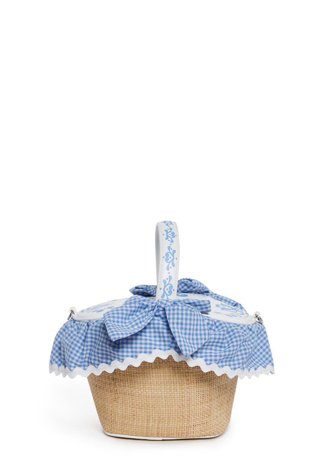 Picnic Basket Handbag With Gingham Trim Cottagecore Sugar Thrillz - Blue - Image 5